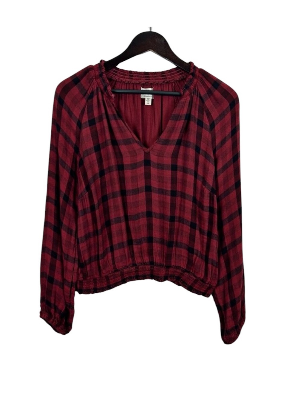 Cloth & Stone for Anthropologie Red Plaid Sara Blouse Size Medium